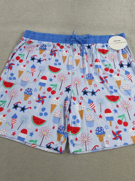 Little Sleepies Other - Little Sleepies Pajama Shorts Mens 3XL XXXL Blue Stars Stripes and Sweets Bamboo